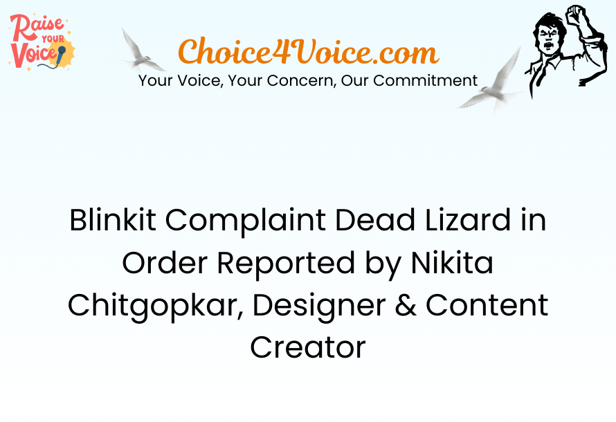 Blinkit Complaint Dead Lizard in Order Reported by Nikita Chitgopkar, Designer & Content Creator