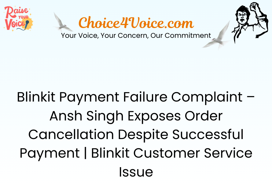 Blinkit Payment Failure Complaint – Ansh Singh Exposes Order Cancellation Despite Successful Payment Blinkit Customer Service Issue