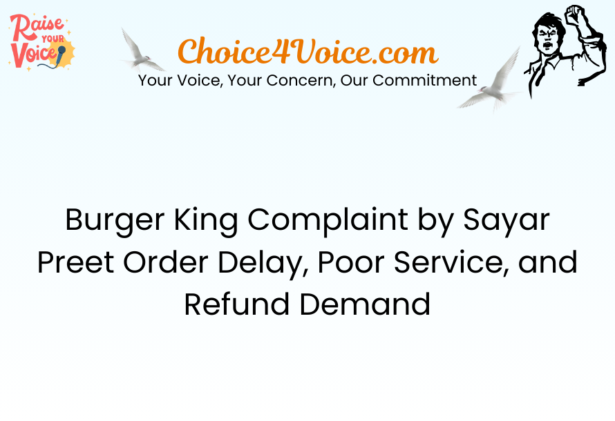 Burger King Complaint by Sayar Preet Order Delay, Poor Service, and Refund Demand