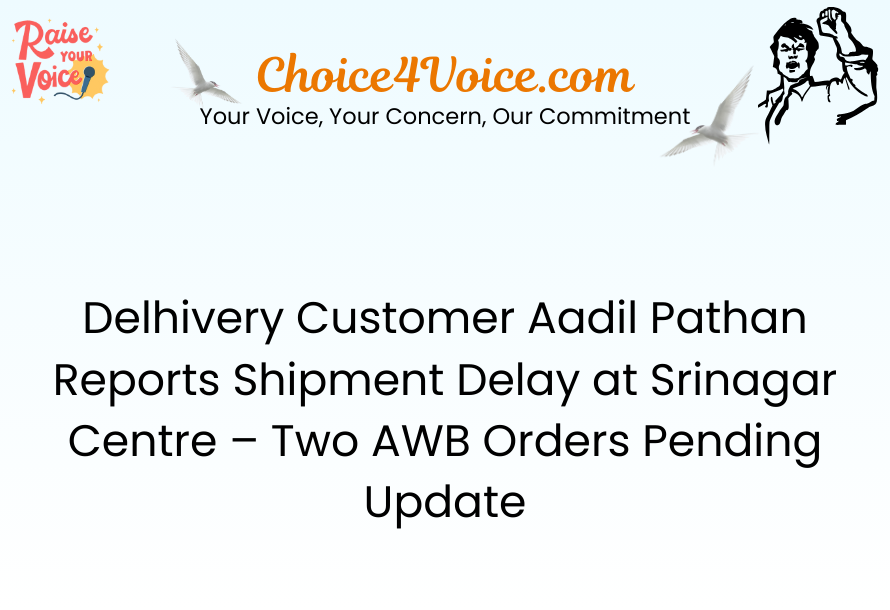 Delhivery Customer Aadil Pathan Reports Shipment Delay at Srinagar Centre – Two AWB Orders Pending Update