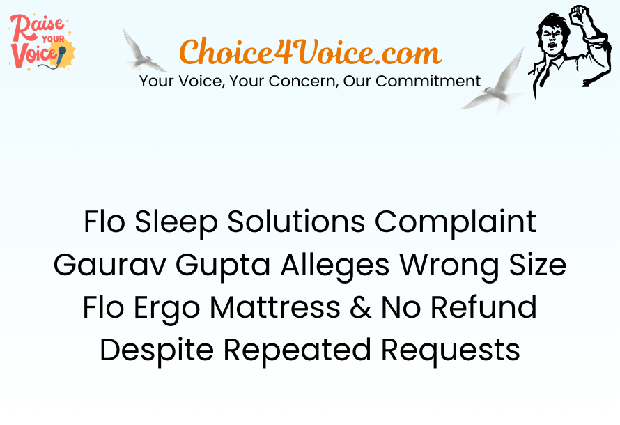 Flo Sleep Solutions Complaint – Gaurav Gupta Alleges Wrong Size Flo Ergo Mattress & No Refund Despite Repeated Requests