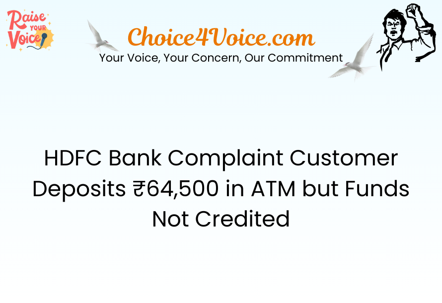 HDFC Bank Complaint Customer Deposits ₹64,500 in ATM but Funds Not Credited