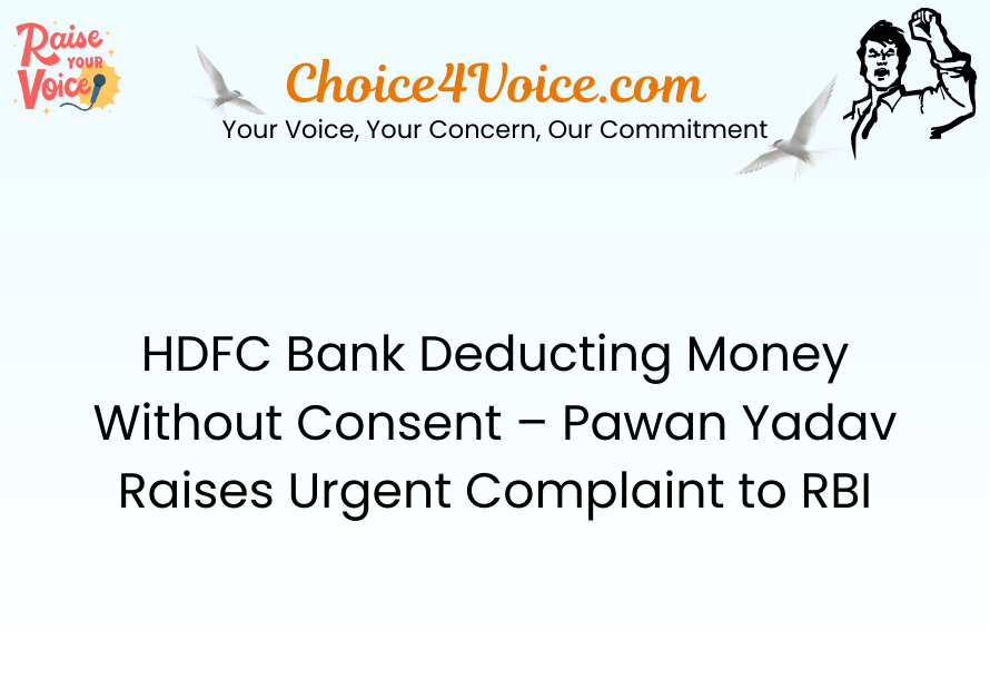 HDFC Bank Deducting Money Without Consent – Pawan Yadav Raises Urgent Complaint to RBI