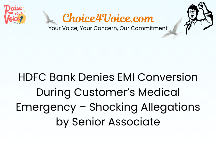 HDFC Bank Denies EMI Conversion During Customer’s Medical Emergency – Shocking Allegations by Senior Associate