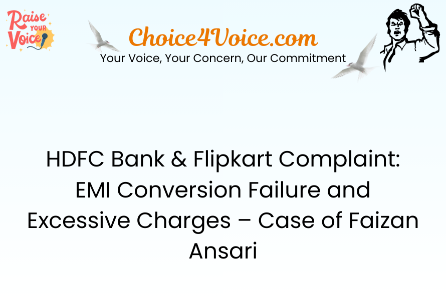 HDFC Bank & Flipkart Complaint EMI Conversion Failure and Excessive Charges – Case of Faizan Ansari