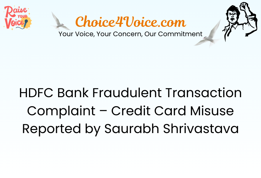 HDFC Bank Fraudulent Transaction Complaint – Credit Card Misuse Reported by Saurabh Shrivastava