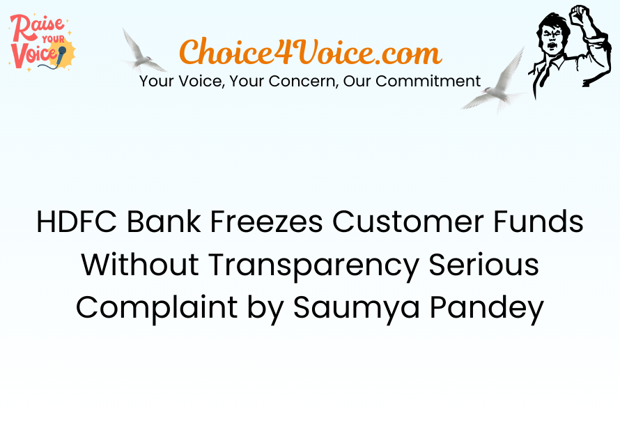 HDFC Bank Freezes Customer Funds Without Transparency – Serious Complaint by Saumya Pandey