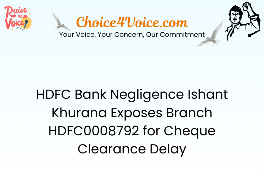 HDFC Bank Negligence Ishant Khurana Exposes Branch HDFC0008792 for Cheque Clearance Delay
