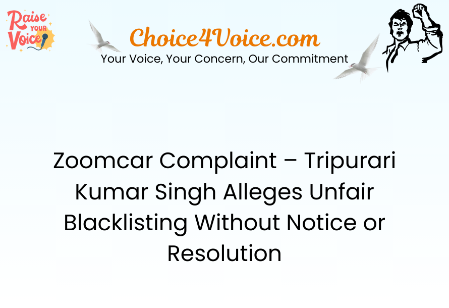 Zoomcar Complaint – Tripurari Kumar Singh Alleges Unfair Blacklisting Without Notice or Resolution