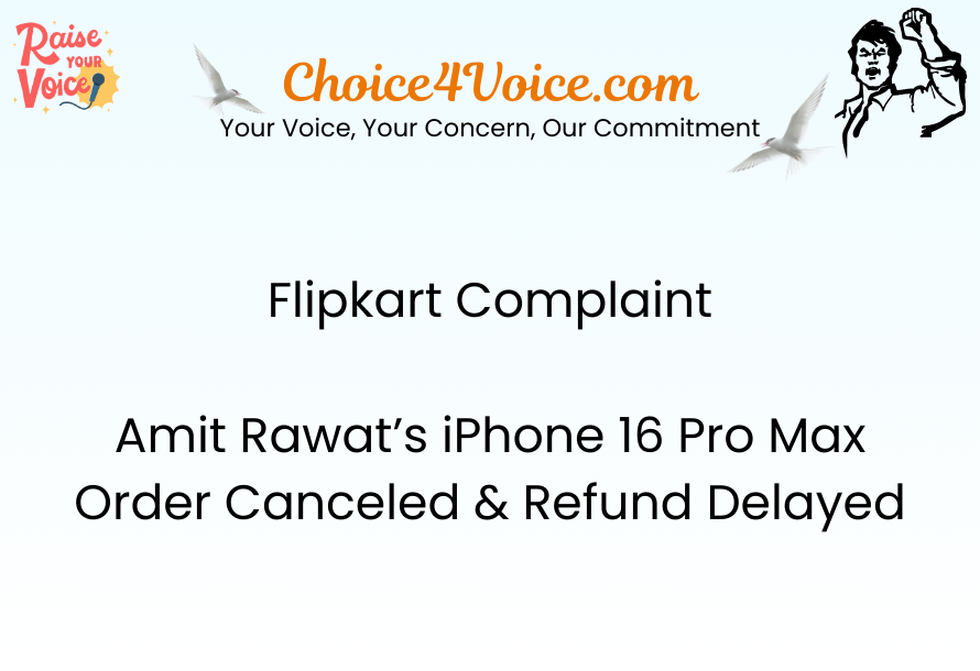 Flipkart Complaint – Amit Rawat’s iPhone 16 Pro Max Order Canceled & Refund Delayed