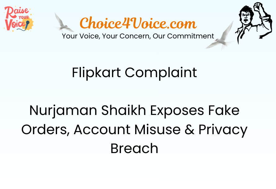 Flipkart Complaint – Nurjaman Shaikh Exposes Fake Orders, Account Misuse & Privacy Breach