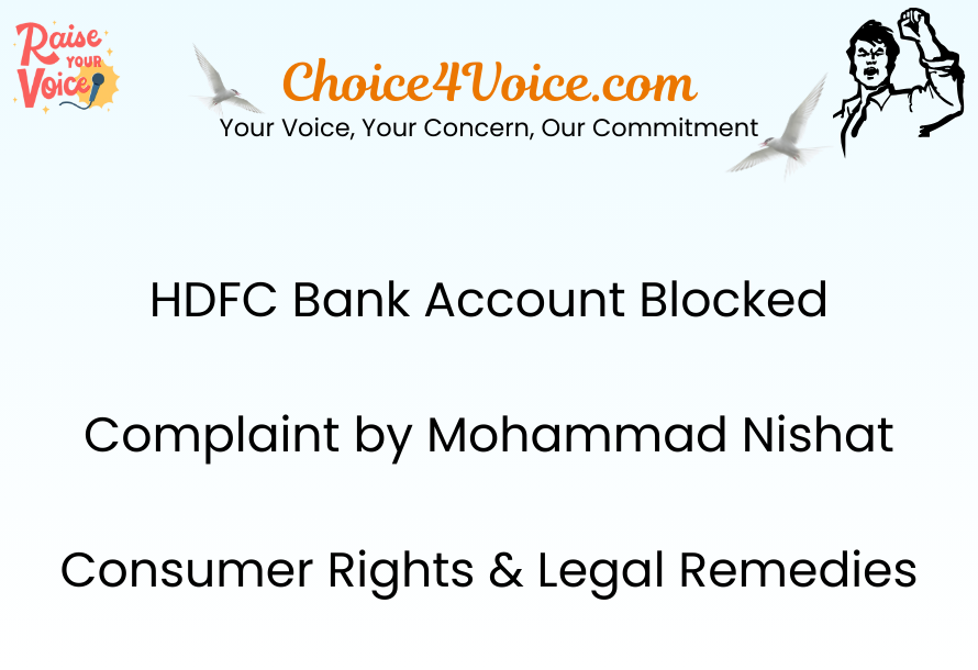 HDFC Bank Account Blocked – Complaint by Mohammad Nishat Consumer Rights & Legal Remedies