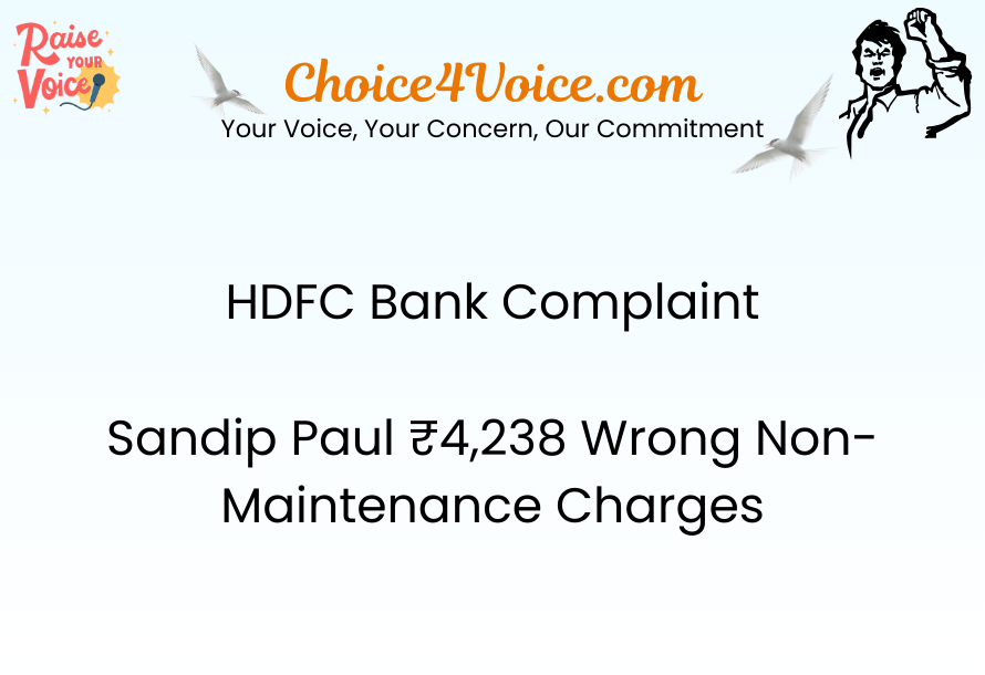 HDFC Bank Complaint Sandip Paul ₹4,238 Wrong Non-Maintenance Charges