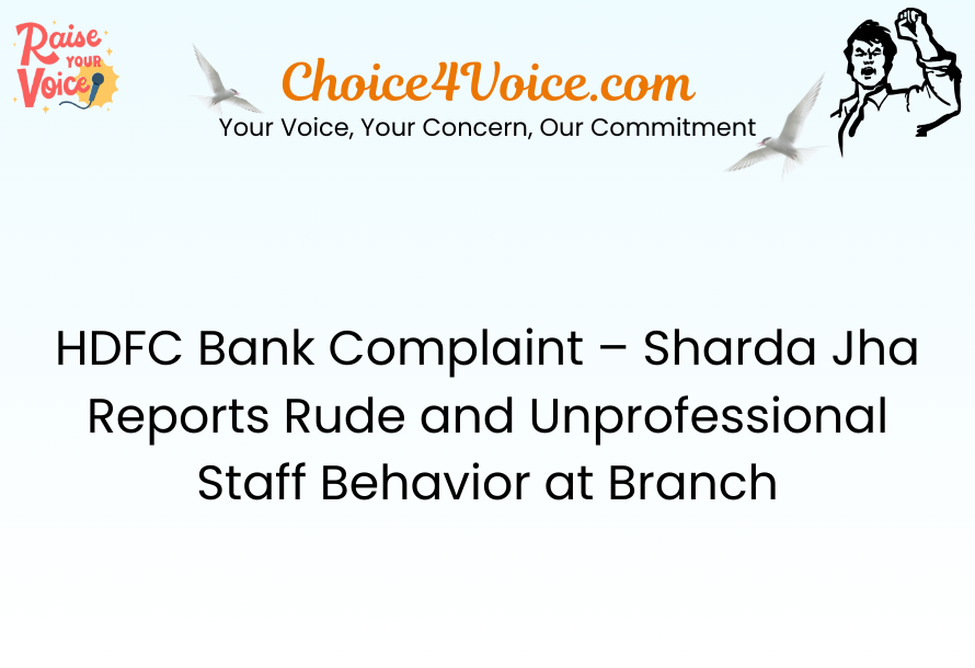 HDFC Bank Complaint – Sharda Jha Reports Rude and Unprofessional Staff Behavior at Branch