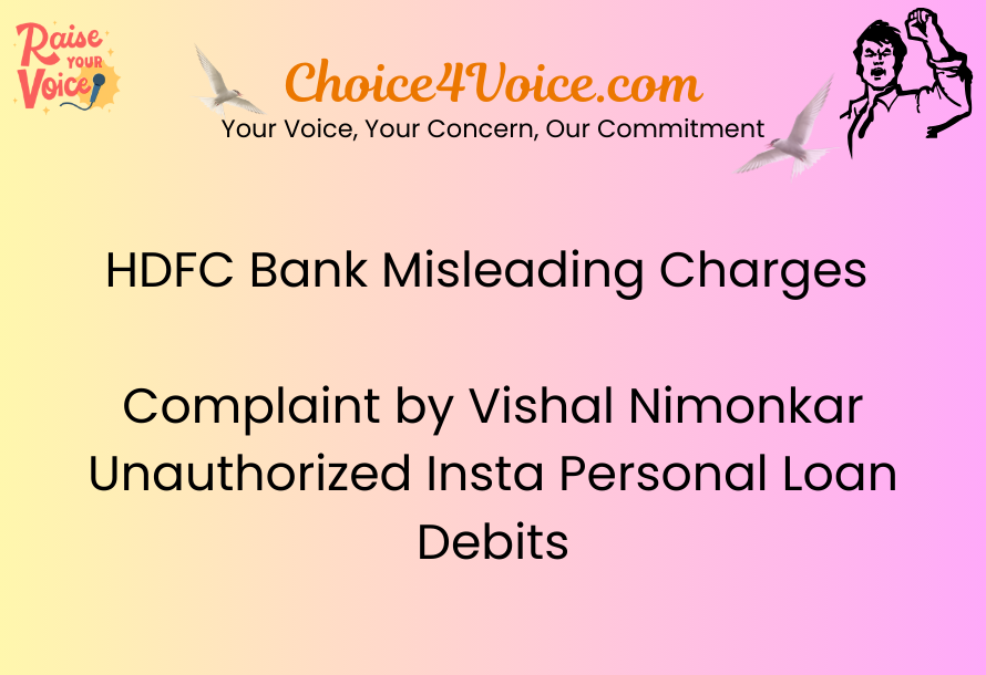 HDFC Bank Misleading Charges Complaint by Vishal Nimonkar – Unauthorized Insta Personal Loan Debits