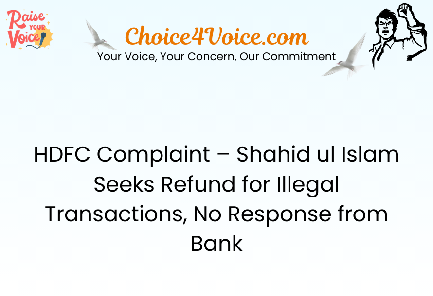 HDFC Complaint – Shahid ul Islam Seeks Refund for Illegal Transactions, No Response from Bank