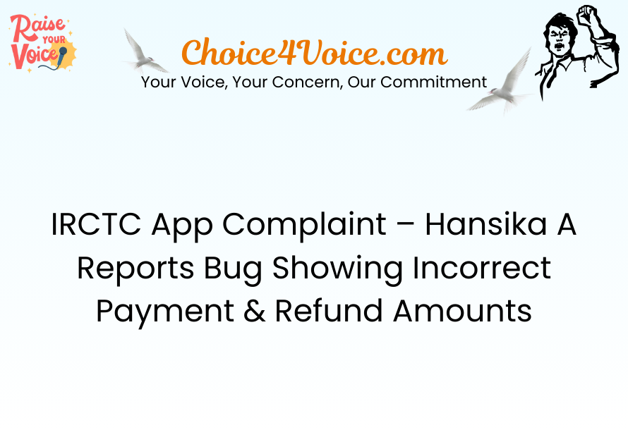 IRCTC App Complaint – Hansika A Reports Bug Showing Incorrect Payment & Refund Amounts