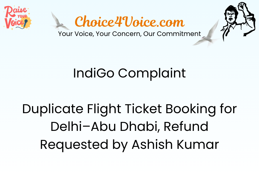 IndiGo Complaint Duplicate Flight Ticket Booking for Delhi–Abu Dhabi, Refund Requested by Ashish Kumar