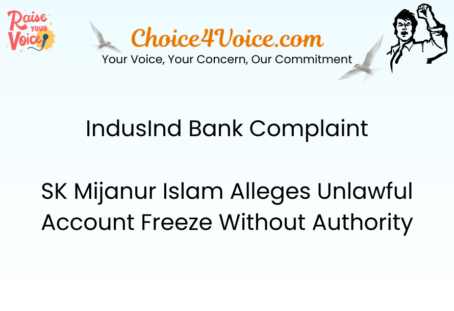 IndusInd Bank Complaint – SK Mijanur Islam Alleges Unlawful Account Freeze Without Authority