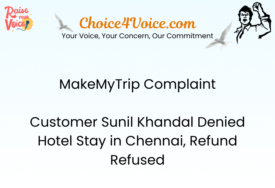 MakeMyTrip Complaint Customer Sunil Khandal Denied Hotel Stay in Chennai, Refund Refused