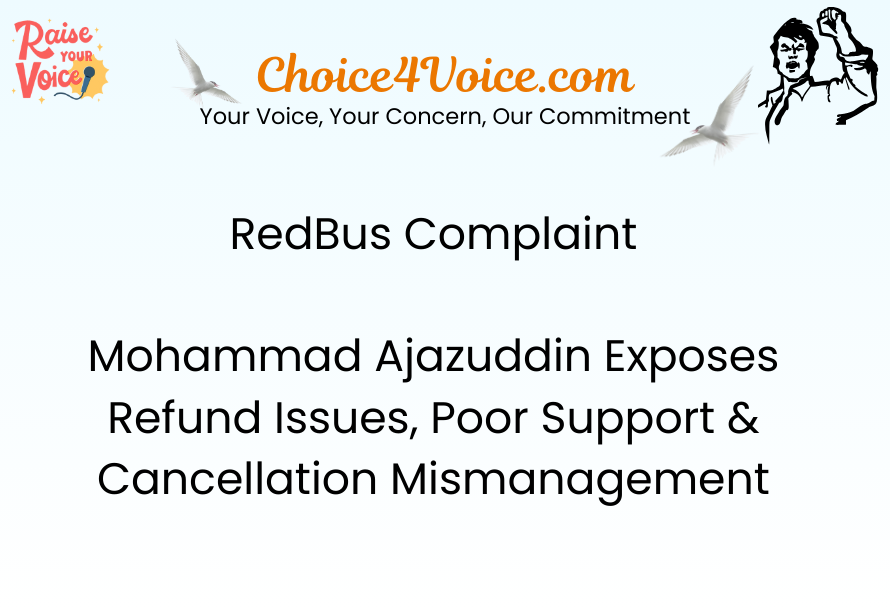 RedBus Complaint – Mohammad Ajazuddin Exposes Refund Issues, Poor Support & Cancellation Mismanagement