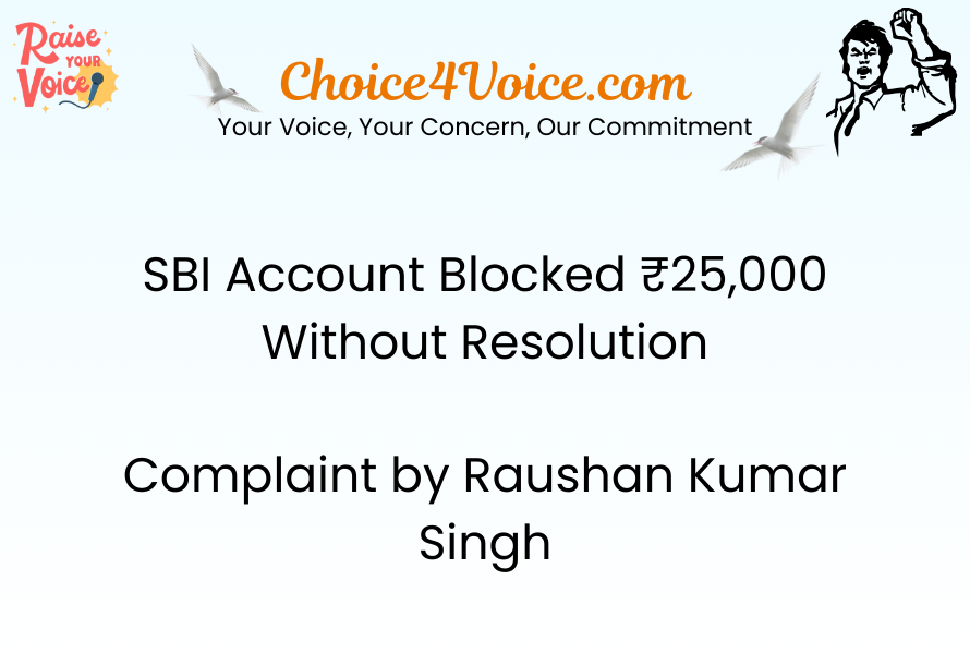 SBI Account Blocked ₹25,000 Without Resolution – Complaint by Raushan Kumar Singh