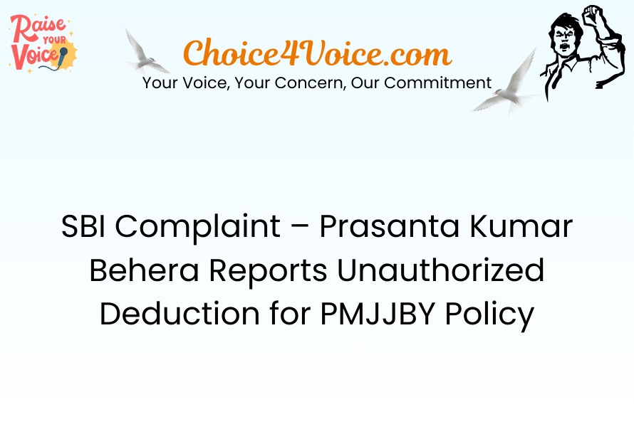 SBI Complaint – Prasanta Kumar Behera Reports Unauthorized Deduction for PMJJBY Policy