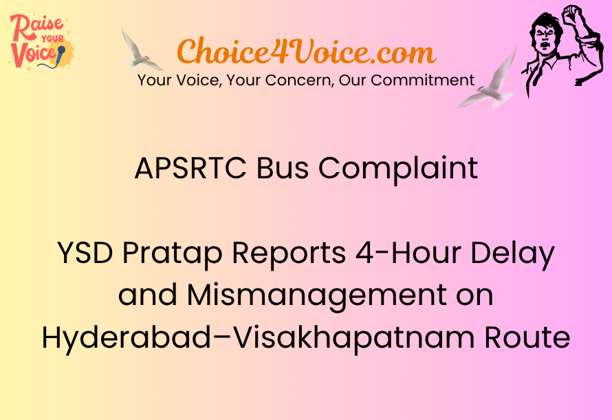APSRTC Bus Complaint YSD Pratap Reports 4-Hour Delay and Mismanagement on Hyderabad–Visakhapatnam Route
