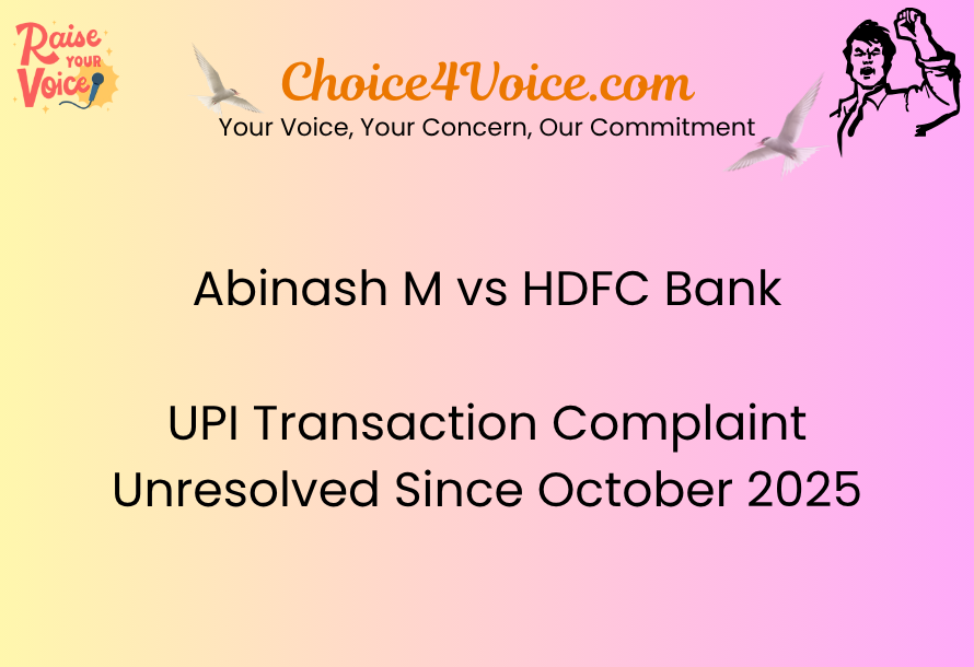 Abinash M vs HDFC Bank – UPI Transaction Complaint Unresolved Since October 2025