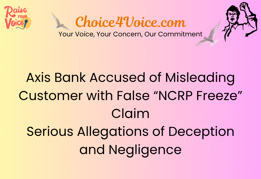 Axis Bank Accused of Misleading Customer with False “NCRP Freeze” Claim – Serious Allegations of Deception and Negligence