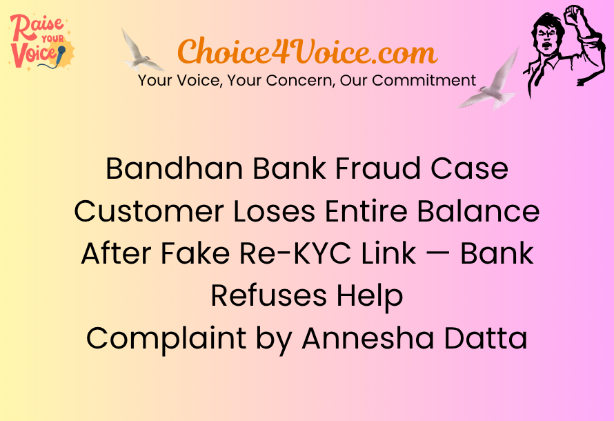 Bandhan Bank Fraud Case: Customer Loses Entire Balance After Fake Re-KYC Link — Bank Refuses Help | Complaint by Annesha Datta