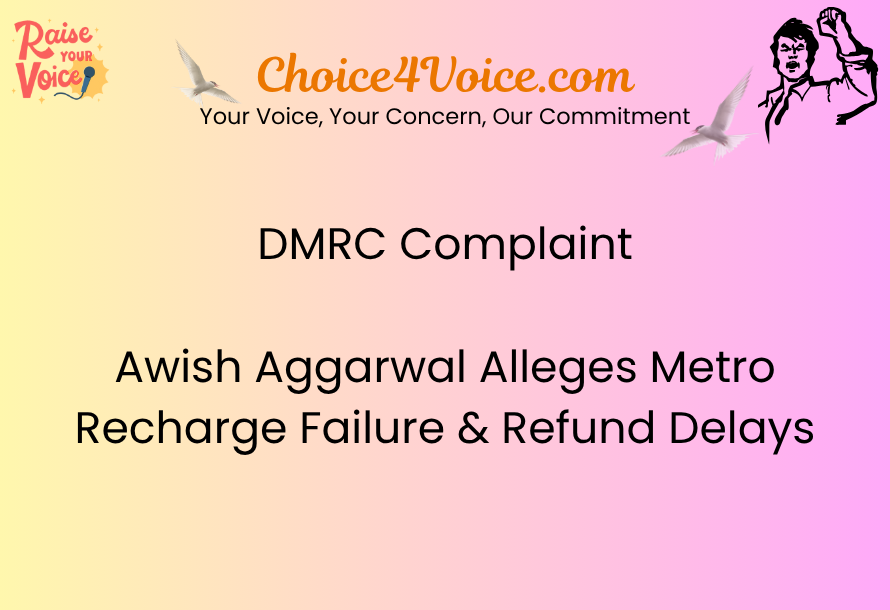 DMRC Complaint Awish Aggarwal Alleges Metro Recharge Failure & Refund Delays