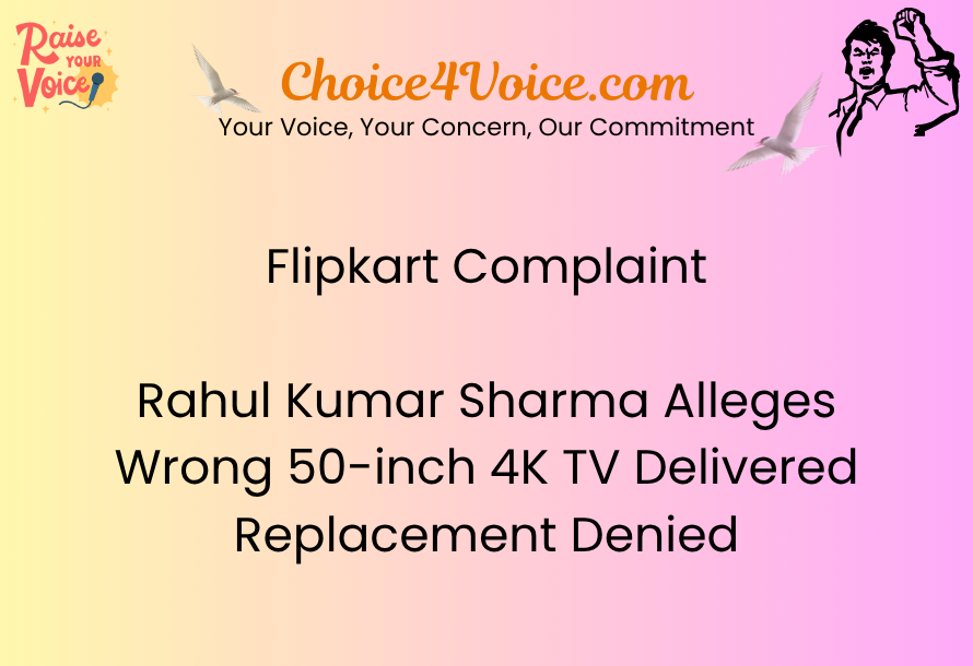 Flipkart Complaint Rahul Kumar Sharma Alleges Wrong 50-inch 4K TV Delivered, Replacement Denied
