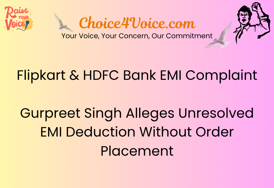Flipkart & HDFC Bank EMI Complaint Gurpreet Singh Alleges Unresolved EMI Deduction Without Order Placement