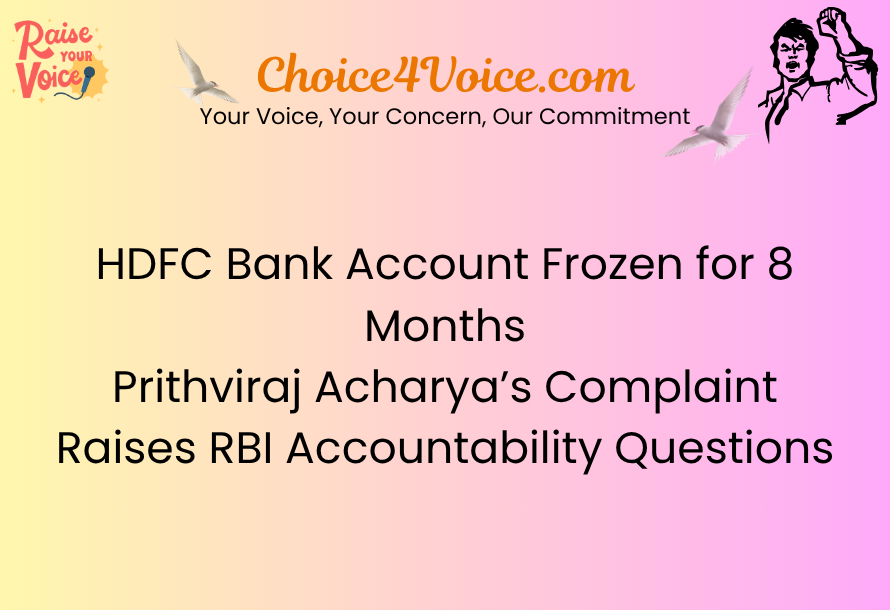 HDFC Bank Account Frozen for 8 Months – Prithviraj Acharya’s Complaint Raises RBI Accountability Questions