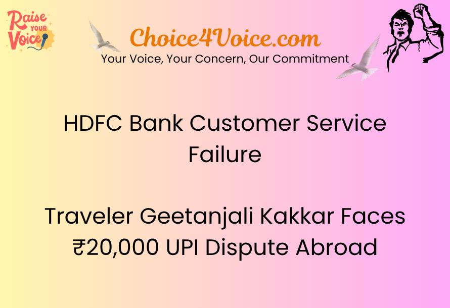 HDFC Bank Customer Service Failure Traveler Geetanjali Kakkar Faces ₹20,000 UPI Dispute Abroad