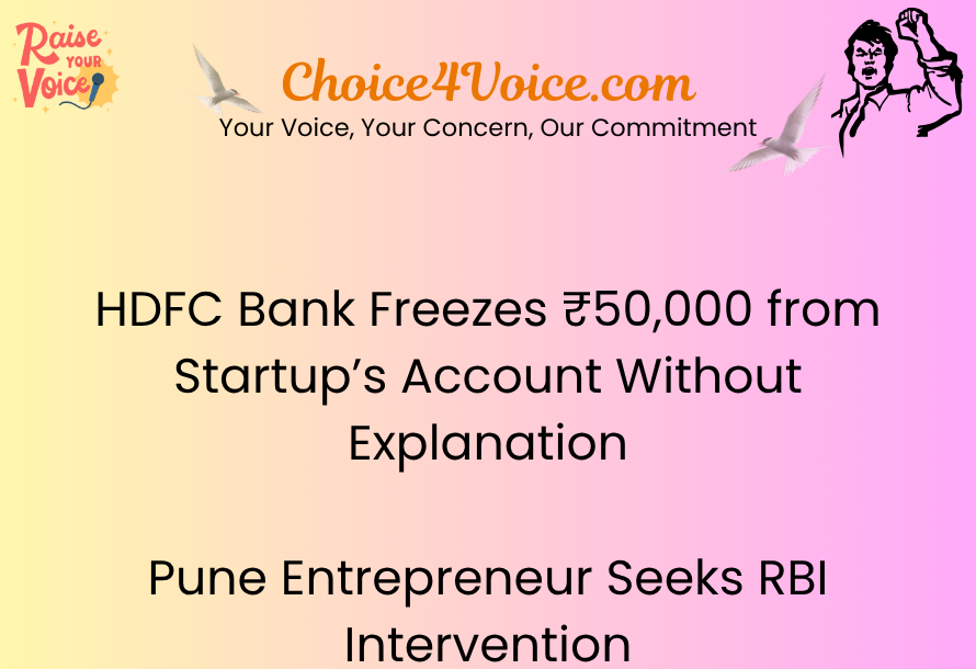 HDFC Bank Freezes ₹50,000 from Startup’s Account Without Explanation – Pune Entrepreneur Seeks RBI Intervention