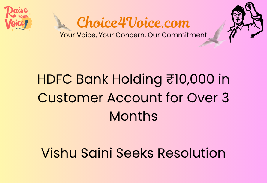 HDFC Bank Holding ₹10,000 in Customer Account for Over 3 Months – Vishu Saini Seeks Resolution