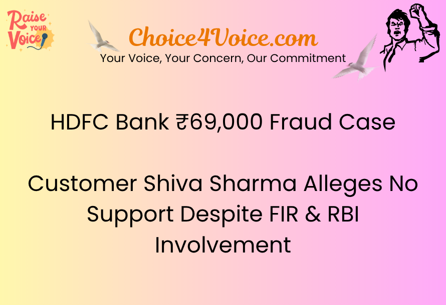 HDFC Bank ₹69,000 Fraud Case – Customer Shiva Sharma Alleges No Support Despite FIR & RBI Involvement