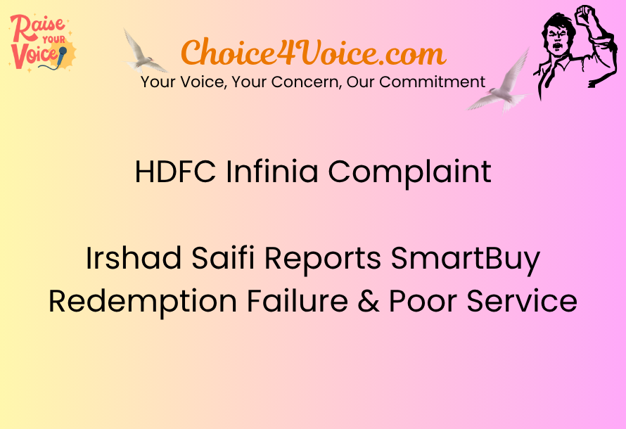 HDFC Infinia Complaint – Irshad Saifi Reports SmartBuy Redemption Failure & Poor Service