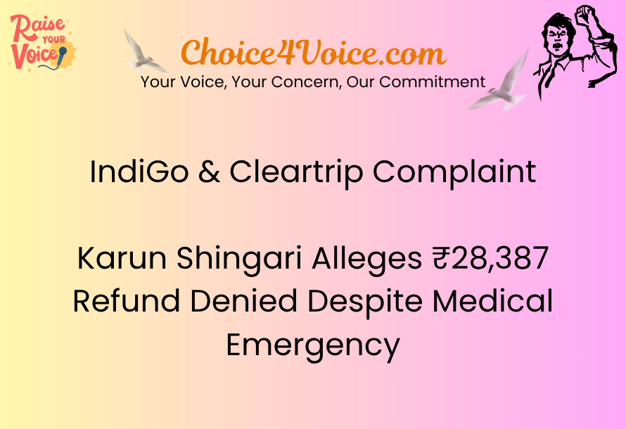 IndiGo & Cleartrip Complaint: Karun Shingari Alleges ₹28,387 Refund Denied Despite Medical Emergency