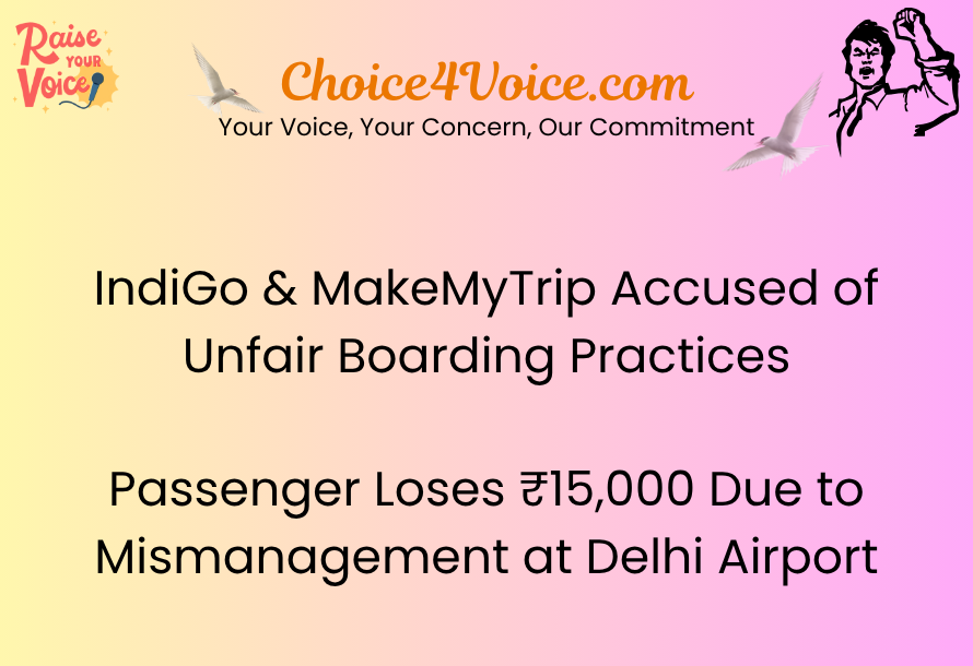 IndiGo & MakeMyTrip Accused of Unfair Boarding Practices — Passenger Loses ₹15,000 Due to Mismanagement at Delhi Airport