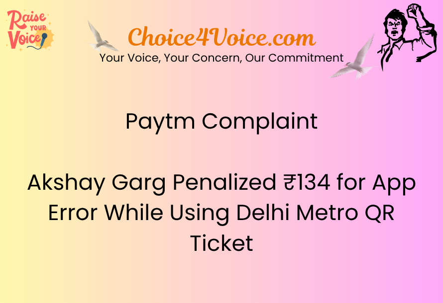 Paytm Complaint: Akshay Garg Penalized ₹134 for App Error While Using Delhi Metro QR Ticket