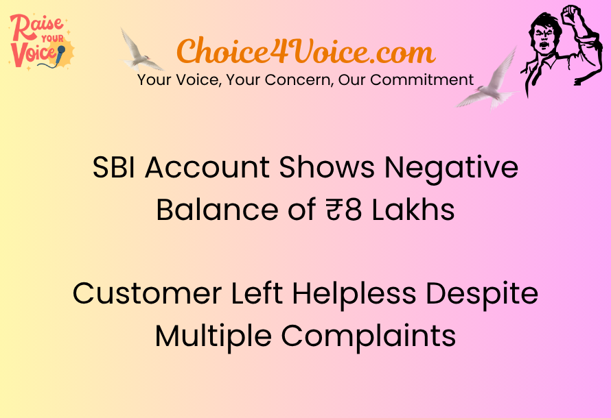 SBI Account Shows Negative Balance of ₹8 Lakhs – Customer Left Helpless Despite Multiple Complaints