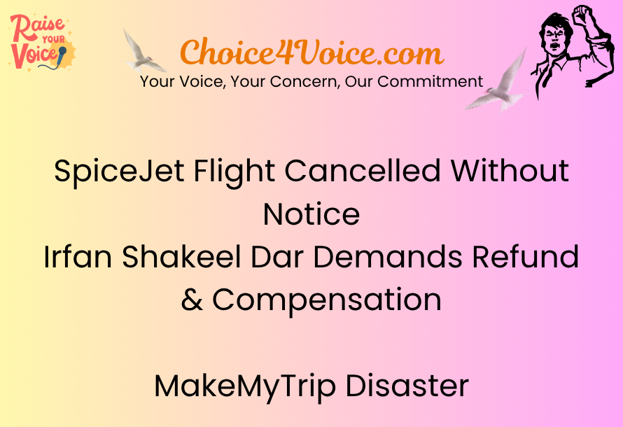 SpiceJet Flight Cancelled Without Notice – Irfan Shakeel Dar Demands Refund & Compensation MakeMyTrip Disaster