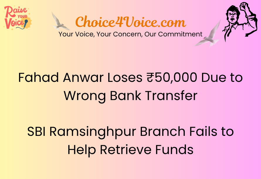 Fahad Anwar Loses ₹50,000 Due to Wrong Bank Transfer — SBI Ramsinghpur Branch Fails to Help Retrieve Funds