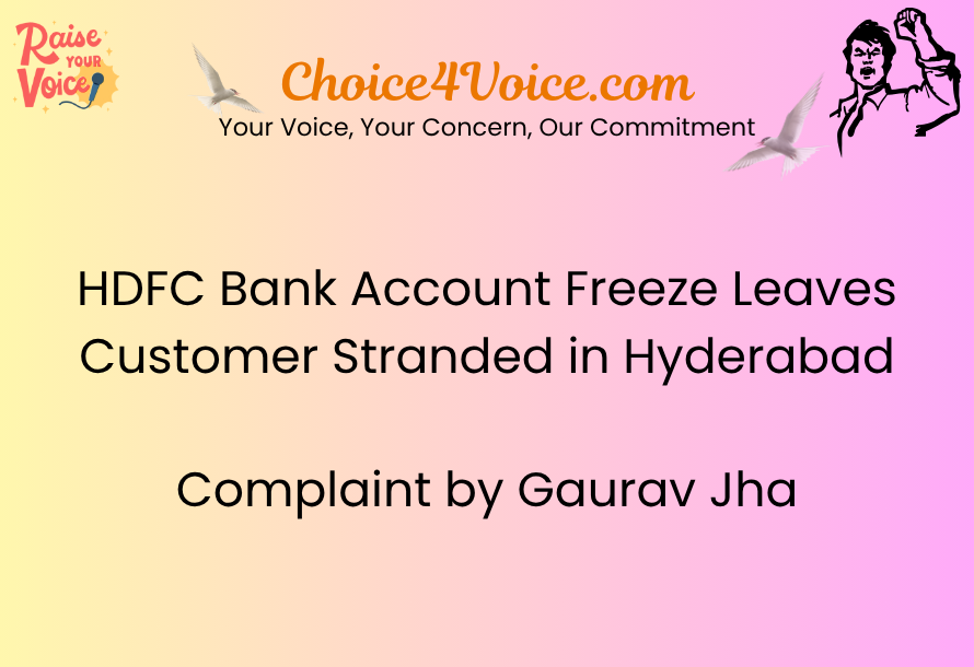 HDFC Bank Account Freeze Leaves Customer Stranded in Hyderabad – Complaint by Gaurav Jha