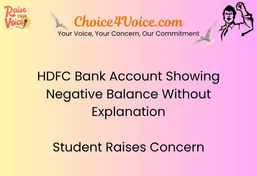 HDFC Bank Account Showing Negative Balance Without Explanation – Student Raises Concern