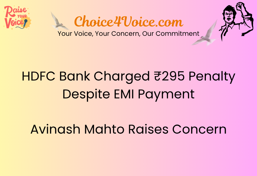 HDFC Bank Charged ₹295 Penalty Despite EMI Payment — Avinash Mahto Raises Concern