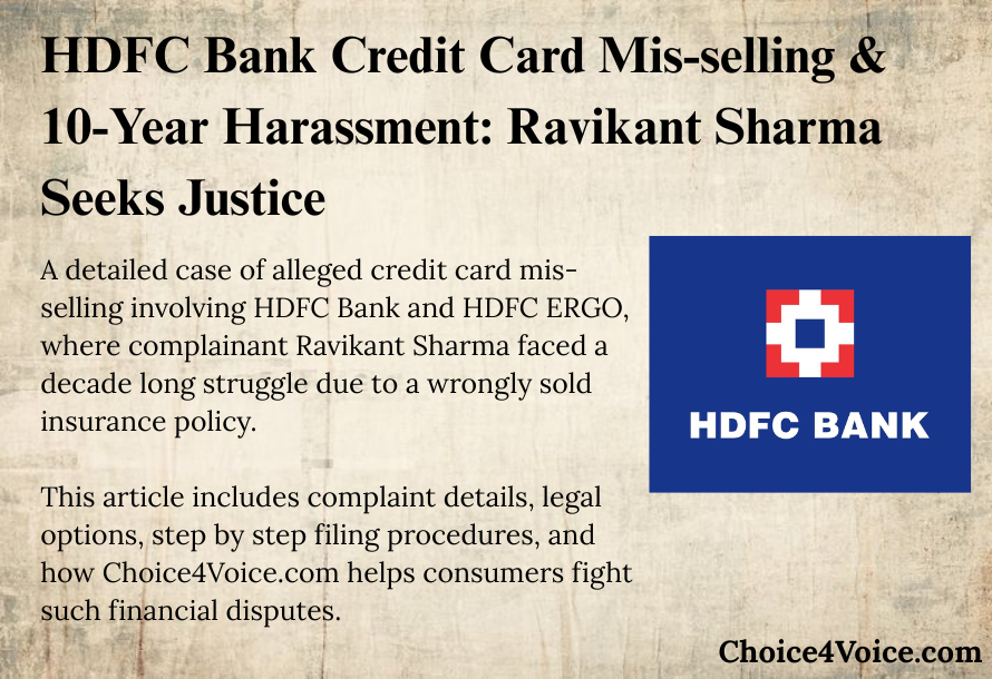 HDFC Bank Credit Card Mis-selling & 10-Year Harassment: Ravikant Sharma Seeks Justice